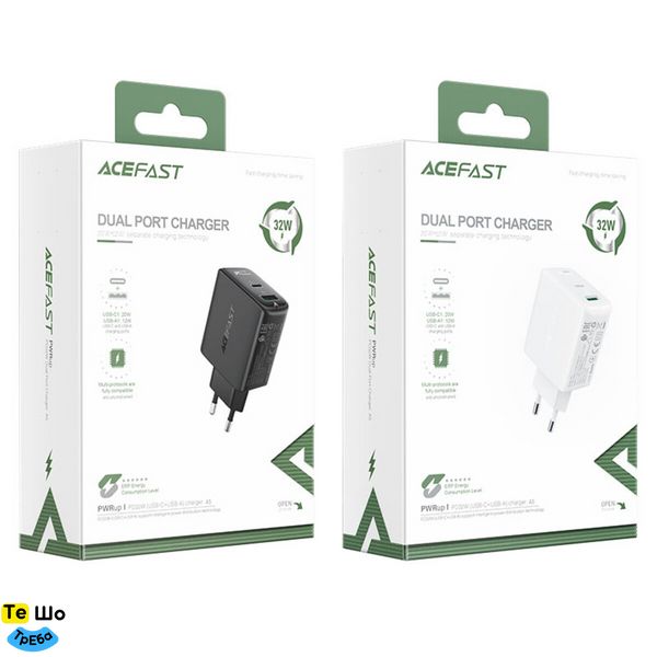 Зарядний пристрій ACEFAST A5 PD32W(USB-C+USB-A) dual port charger Black (AFA5B) AFA5B фото