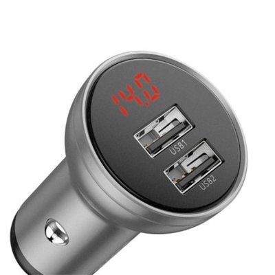 Автомобільний зарядний пристрій Baseus Digital Display Dual USB 4.8A Car Charger 24W Silver CCBX-0S фото