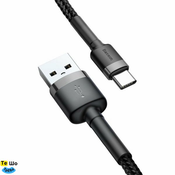 Кабель Baseus Cafule Cable USB For Type-C 3A 0.5m Gray+Black CATKLF-AG1 фото