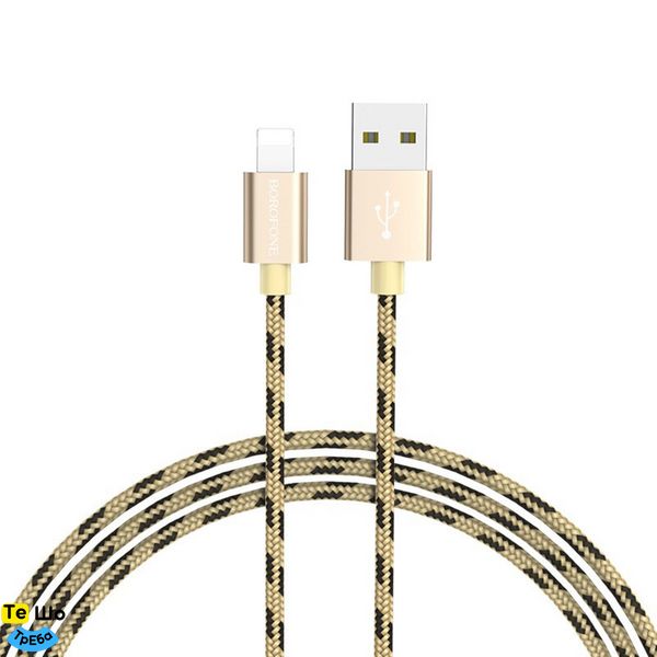 Кабель BOROFONE BX24 USB to iP 2.4A, 1m, nylon, aluminum connectors, Gold BX24LGD фото