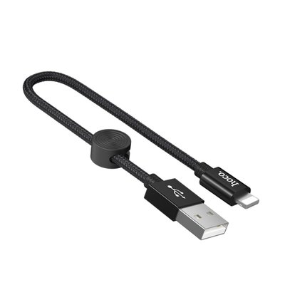 Кабель HOCO X35 USB to iP 2.4A, 0.25m, nylon, aluminum connectors, Black 6931474707413 фото