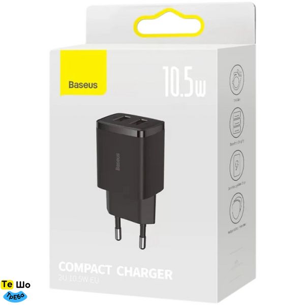 Зарядний пристрій Baseus Compact Charger 2U 10.5W EU Black (CCXJ010201) CCXJ010201 фото