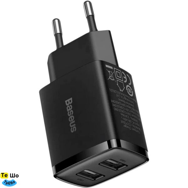 Зарядний пристрій Baseus Compact Charger 2U 10.5W EU Black (CCXJ010201) CCXJ010201 фото