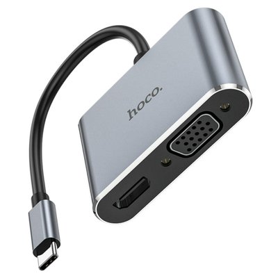 Кабель-перехiдник HOCO HB30 Eco Type-C multi-function converter(HDTV+VGA+USB3.0+PD) Metal Gray 6931474778307 фото