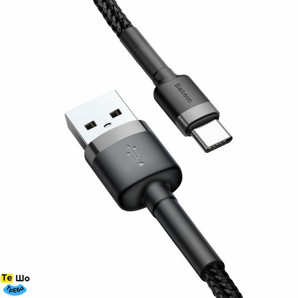 Кабель Baseus Cafule Cable USB For Type-C 3A 2m Gray+Black CATKLF-CG1 фото