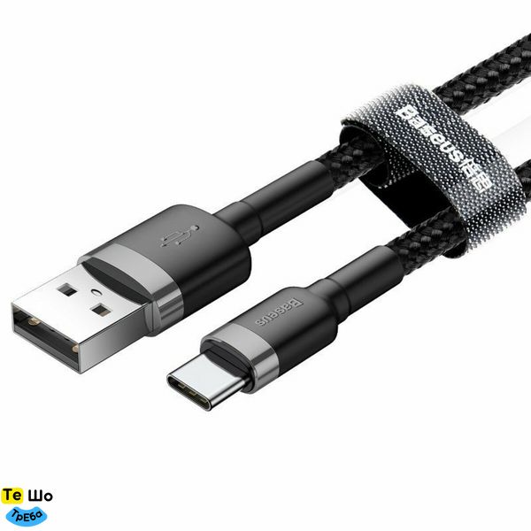 Кабель Baseus Cafule Cable USB For Type-C 3A 2m Gray+Black CATKLF-CG1 фото