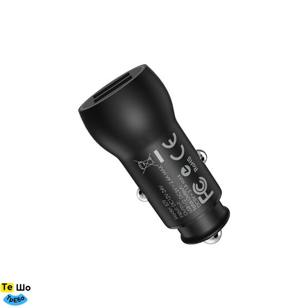 Автомобільний зарядний пристрій BOROFONE BZ9 Wise route dual port car charger Black BZ9B фото