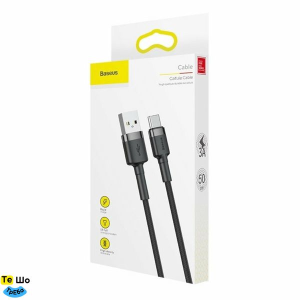 Кабель Baseus Cafule Cable USB For Type-C 3A 2m Gray+Black CATKLF-CG1 фото