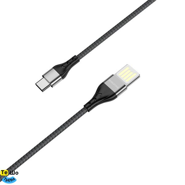 Кабель BOROFONE BU11 USB to Type-C 2.4A, 1.2m, nylon, aluminum connectors, double-sided USB, Black BU11CB фото