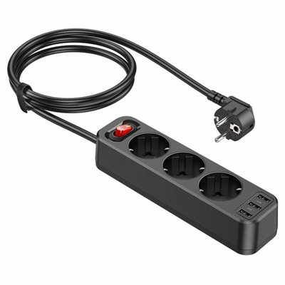 Мережевий зарядний пристрій HOCO NS2 3-position extension cord socket(including 3*USB output) Black 6931474765161 фото