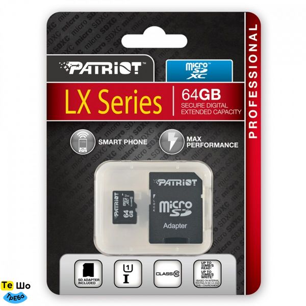 Карта памяти Patriot LX Series 64Gb (adapter SD)(PSF64GMCSDXC10) PSF64GMCSDXC10 фото