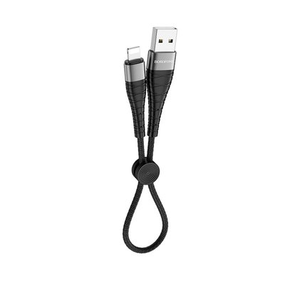 Кабель BOROFONE BX32 USB to iP 2.4A, 0.25m, nylon, aluminum+TPE connectors, Black BX32LB0.25 фото