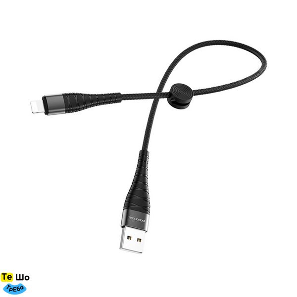 Кабель BOROFONE BX32 USB to iP 2.4A, 0.25m, nylon, aluminum+TPE connectors, Black BX32LB0.25 фото