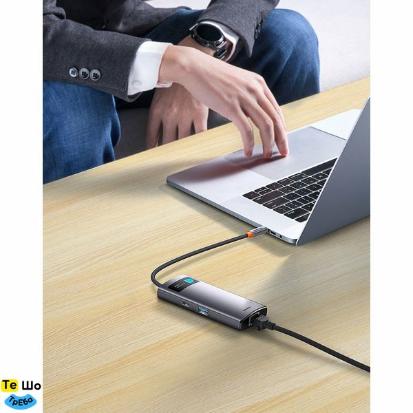 USB-HubBaseus Metal Gleam Series 4-in-1 Multifunctional Type-C HUB Docking Station Gray （Type-C to USB3.0*3+RJ45*1） WKWG070113 фото