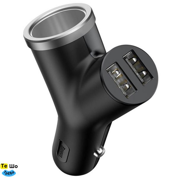 Автомобильное зарядное устройство Baseus Y type dual USB+cigarette lighter extended car charger 3.1 A Black CCALL-YX01 фото