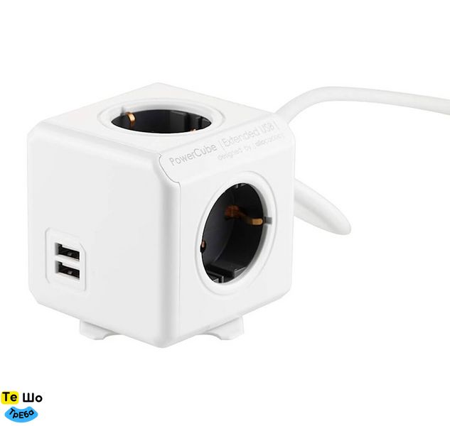 Сетевой удлинитель Allocacoc PowerCube Extended з заземленням 4 розетки 2 USB 3 м, сірий 1407/DEEUPC фото