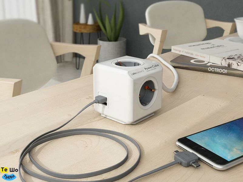 Мережевий подовжувач Allocacoc PowerCube Extended з заземленням 4 розетки 2 USB 3 м, сірий 1407/DEEUPC фото