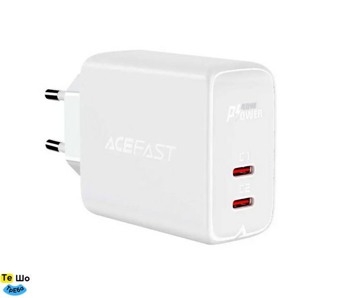 Зарядний пристрій ACEFAST A9 PD40W(USB-C+USB-C) dual port charger White (AFA9W) AFA9W фото