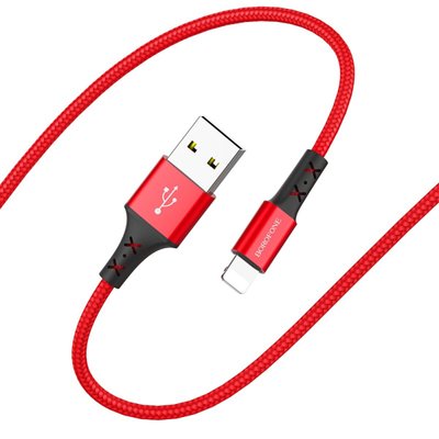 Кабель BOROFONE BX20 USB to iP 2A, 1m, nylon, TPE connectors, Red BX20LR фото