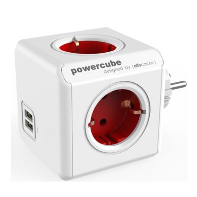 Мережевий розгалужувач Allocacoc PowerCube Original з заземленням 4 розетки 2 USB, червоний 1202RD/DEOUPC фото