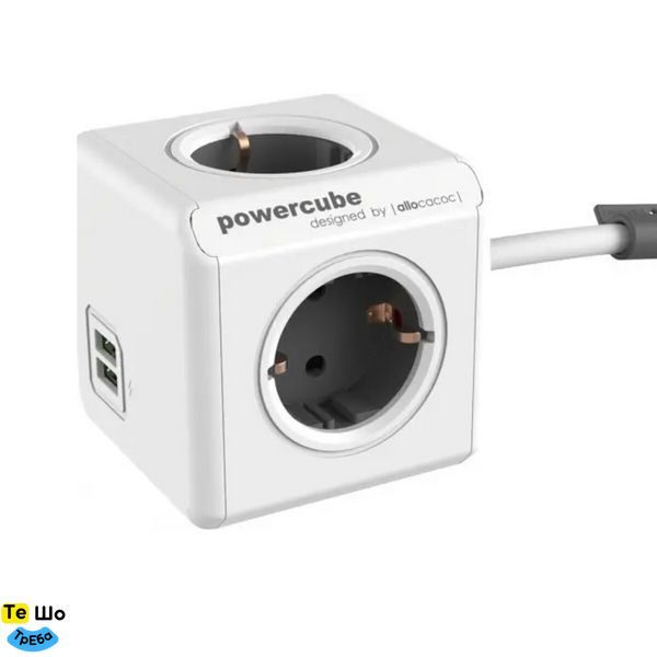 Сетевой удлинитель Allocacoc PowerCube Extended з заземленням 4 розетки 2 USB 1.5 м, сірий 1402GY/DEEUPC фото