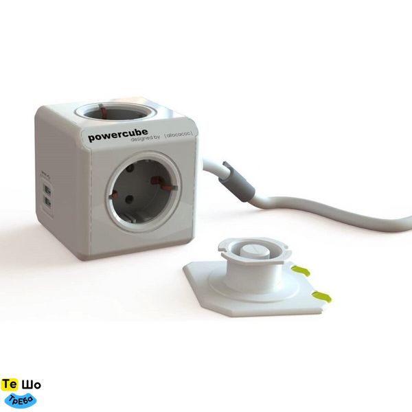 Сетевой удлинитель Allocacoc PowerCube Extended з заземленням 4 розетки 2 USB 1.5 м, сірий 1402GY/DEEUPC фото