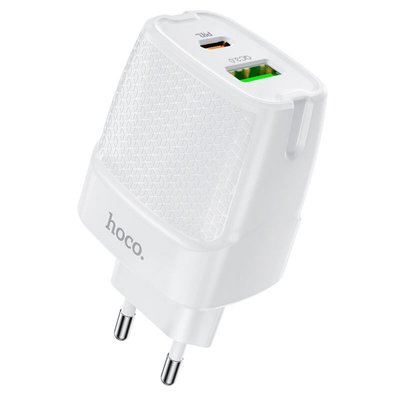 Зарядний пристрій HOCO C85A Bright dual port PD20W+QC3.0 charger White 6931474743374 фото