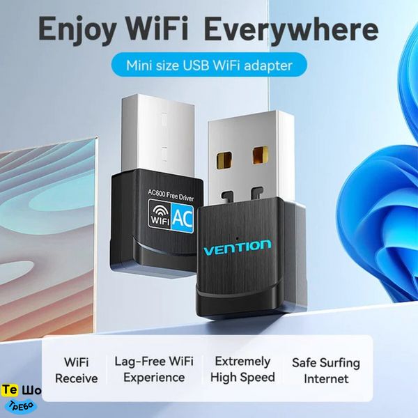 Адаптер Vention USB Wi-Fi Dual Band Adapter 2.4G/5G Black (KDSB0) KDSB0 фото