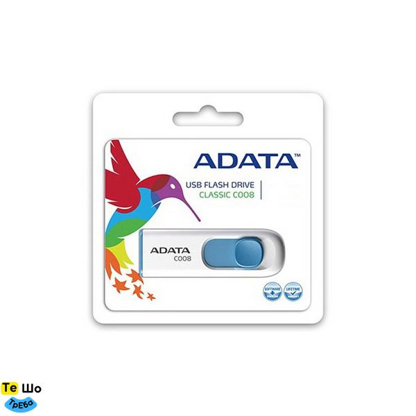 Флеш пам'ять A-DATA USB 2.0 C008 64Gb White/Blue (AC008-64G-RWE) AC008-64G-RWE фото