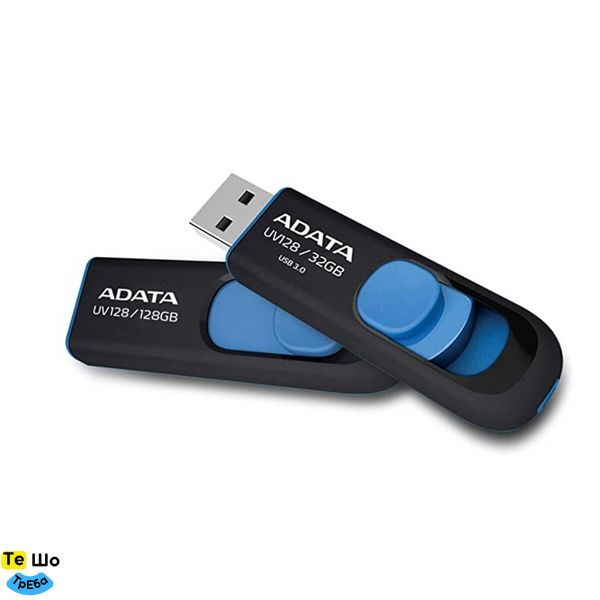 Флеш пам'ять A-DATA USB 3.2 AUV 128 32Gb Black/Blue (AUV128-32G-RBE) AUV128-32G-RBE фото