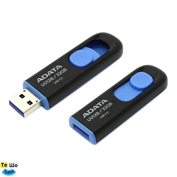 Флеш пам'ять A-DATA USB 3.2 AUV 128 32Gb Black/Blue (AUV128-32G-RBE) AUV128-32G-RBE фото