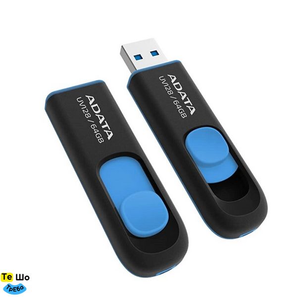 Флеш пам'ять A-DATA USB 3.2 UV 128 64Gb Black/Blue (AUV128-64G-RBE) AUV128-64G-RBE фото