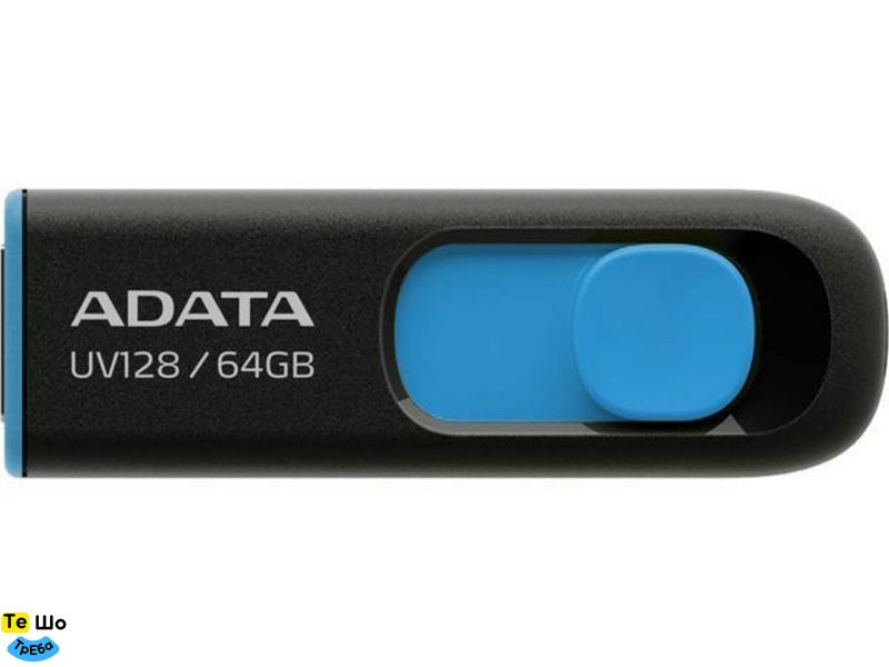 Флеш пам'ять A-DATA USB 3.2 UV 128 64Gb Black/Blue (AUV128-64G-RBE) AUV128-64G-RBE фото