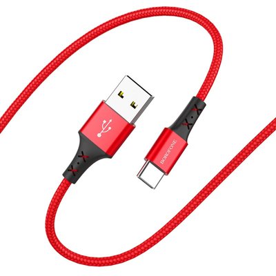 Кабель BOROFONE BX20 USB to Type-C 2A, 1m, nylon, TPE connectors, Red BX20CR фото