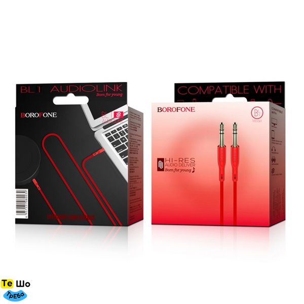 Аудiо-кабель BOROFONE BL1 Audiolink audio AUX cable, 1m Red BL1R1 фото