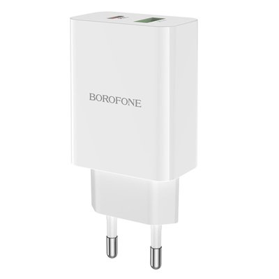 Зарядний пристрій BOROFONE BA56A Lavida dual port PD20W+QC3.0 charger White (BA56AW) BA56AW фото