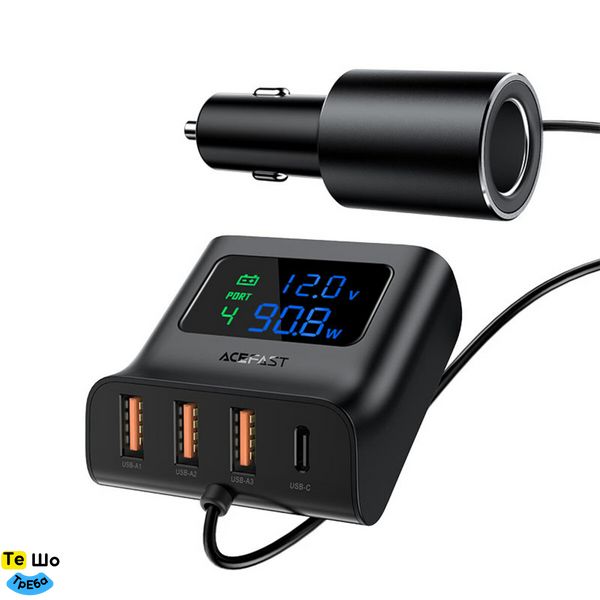 Автомобільний зарядний пристрій ACEFAST B8 digital display car HUB charger (AFB8) AFB8 фото