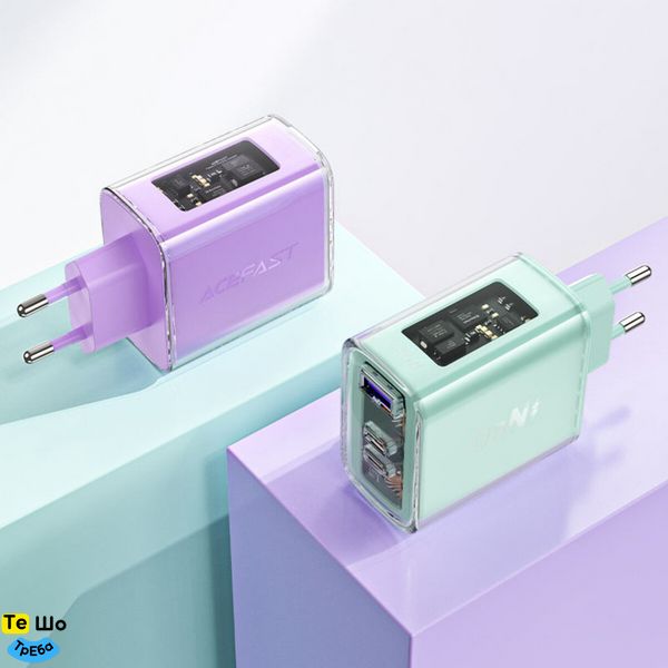 Зарядний пристрій ACEFAST A45 Sparkling series PD65W GaN (2*USB-C+USB-A) charger Mountain mist (AFA45MM) AFA45MM фото