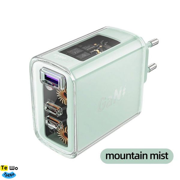 Зарядний пристрій ACEFAST A45 Sparkling series PD65W GaN (2*USB-C+USB-A) charger Mountain mist (AFA45MM) AFA45MM фото