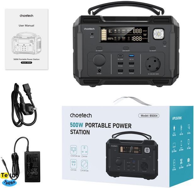 Зарядная станция Choetech BS004 (500Вт/г) QC 3.0, USB-C PD100 Вт Т840228 фото