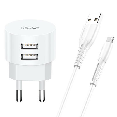 МЗП Usams Travel Charging Set Send-Tu Series (T20 Dual USB Round Charger+U35 Micro cable) White (XTXLOGT18MC05) XTXLOGT18MC05 фото