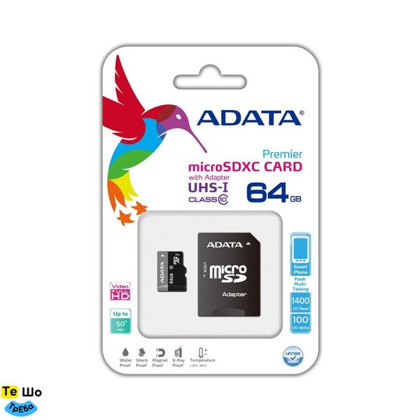 Карта пам'яті A-DATA Premier 64Gb(adapter SD)(AUSDX64GUICL10-RA1) AUSDX64GUICL10-RA1 фото