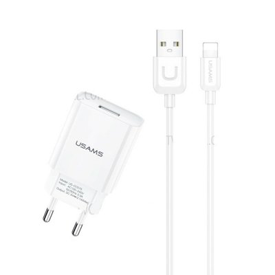 МЗП Usams T21 Charger kit T18 single USB EU charger +Uturn Lightning cable White (T21OCLN01) T21OCLN01 фото