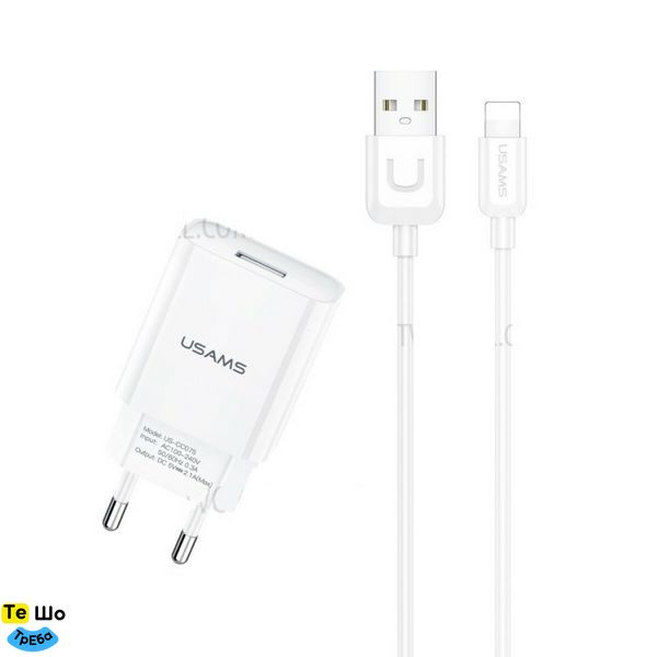 Сетевой Зарядное устройство Usams T21 Charger kit T18 single USB EU charger +Uturn Lightning cable White (T21OCLN01) T21OCLN01 фото