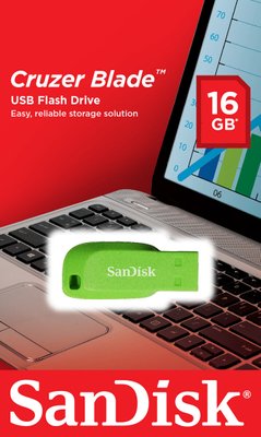 Флеш пам'ять SanDisk USB 2.0 Cruzer Blade 16Gb Green Electric (SDCZ50C-016G-B35GE) SDCZ50C-016G-B35GE фото