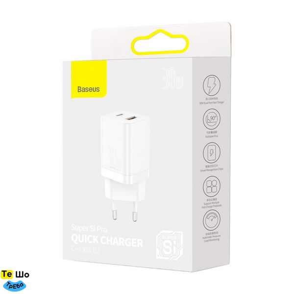 Зарядний пристрій Baseus Super Si Pro Quick Charger C+U 30W EU White (CCSUPP-E02) CCSUPP-E02 фото