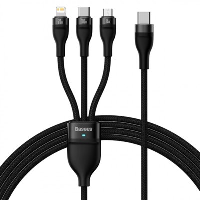 Кабель Baseus Flash Series Ⅱ One-for-three Fast Charging Cable Type-C to M+L+C 100W 1.5m Black CASS030201 фото