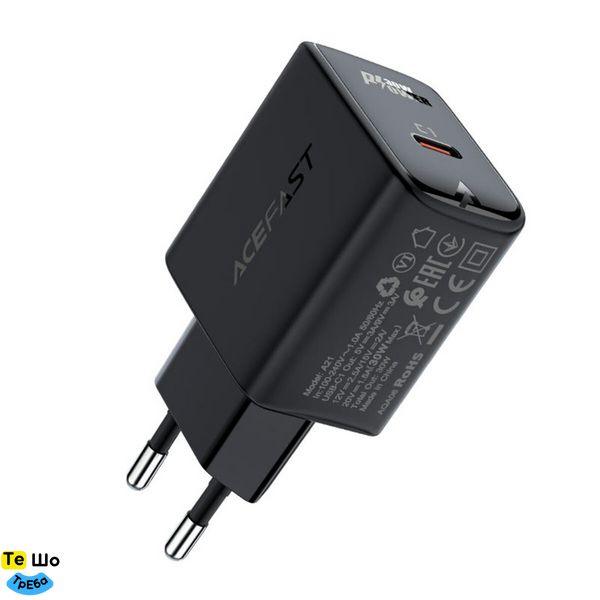 Зарядний пристрій ACEFAST A21 30W GaN single USB-C charger Black (AFA21B) AFA21B фото