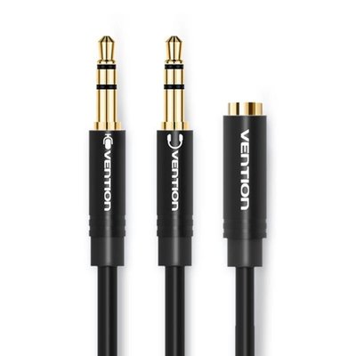 Кабель Vention 2*3.5mm Male to 4 Pole 3.5mm Female Audio Cable 0.3M Black ABS Type (BBTBY) BBTBY фото