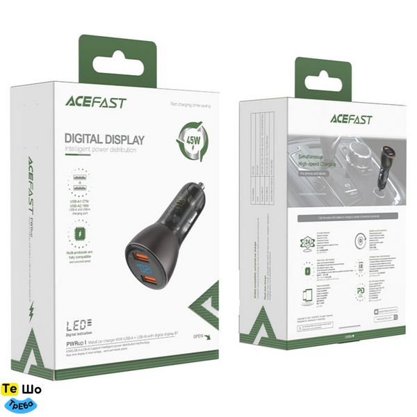 Автомобільний зарядний пристрій ACEFAST B7 metal 45W (USB-A + USB-A) with digital display AFB7B фото